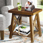 Rustic End Table, Farmhouse Side Table with Storage Shelf, Wood Side Table for Living Room, Accent Table for Small Spaces, Brown
