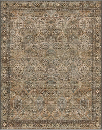 GENIMO 2x3 Area Rugs for Living Room, Machine Washable Non Slip Vintage Rugs, Low Pile Lightweight Chenille Print Rug for Bedroom, Dining Room, Home Office, Warm Taupe