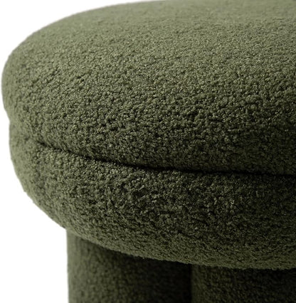 Furniture of America Rami Modern 18-inch Mushroom-Shape Upholstered Ottoman with Tri-Pillar Pedestal, Vanity Stool Chair, Small Foot Stool for Bedroom, Living Room, Entryway, Green