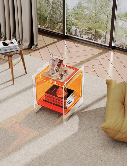 Acrylic Nightstand Colorful Bedside Table with Open Storage Shelf,Clear Side Table for Living Room (1, Orange)
