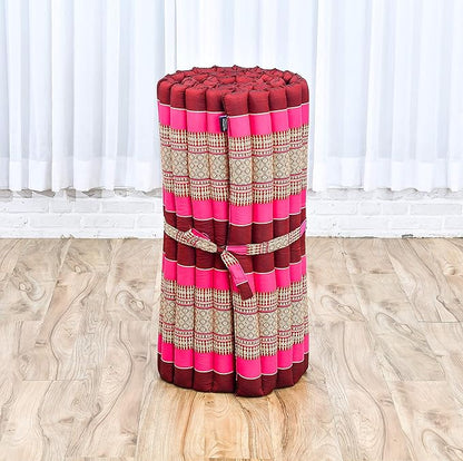 Leewadee - Foldable Floor Mattress - Japanese Roll Up Futon -Trifold Tatami Mat- Guest Floor Bed - Camping Mattress - Thai Massage Mat, Kapok Filled, 75 x 28 inches, Auburn Pink