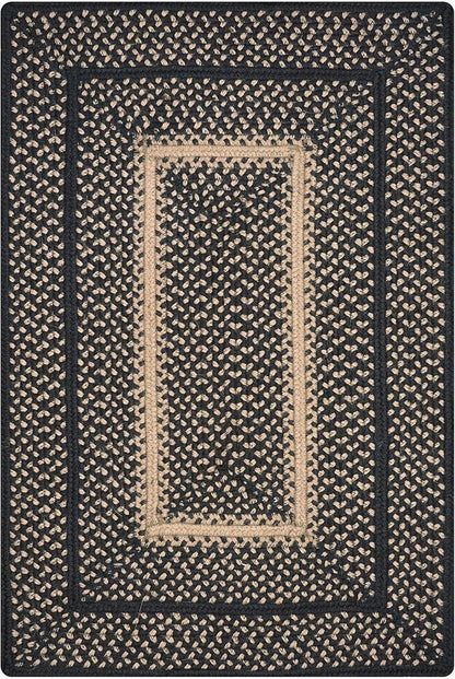 Manchester Jute Braided Rugs 20x30 - Primitive Style Black and Tan Rug to Use in Country Kitchen, Entryways and Bathrooms