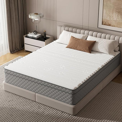 Queen Mattress, 12 Inch Hybrid Queen Size Mattress with Cooling Gel Memory Foam and Pocket Springs, CertiPUR-US Certified, Medium Firm