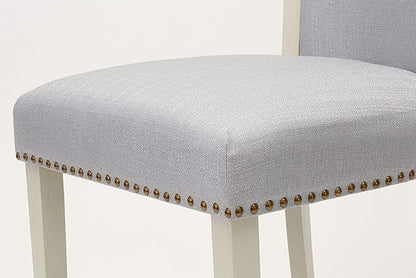 East West Furniture VEP0T05 Verona Parson Chairs - Nailhead Trim Grey Linen Fabric Padded Dining Chairs, Set of 2, Wirebrushed Linen White