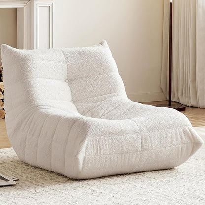 Bean Bag Chair, Fireside Chair Bean Bag Sofa for Adults, Bean Bag Chairs for Teens with High-Resilience Foam, Memory Foam & Non-Slip Base Bean Bag for Living Room, Bedroom, Office (Teddy, Beige)