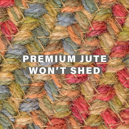 Homespice Azalea Multicolor Braided Area Rugs, Jute, 8x10' Rectangle - Perfect Country Primitive Decor for Dining Room, Bedroom, Everywhere