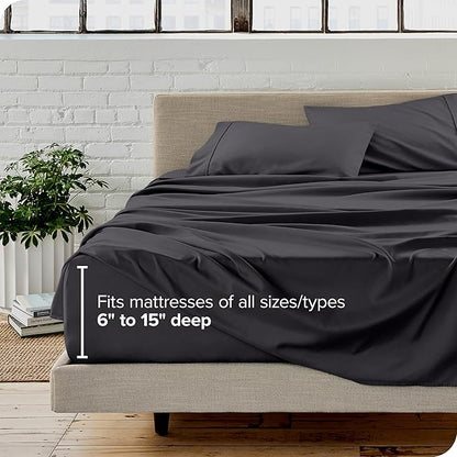 Bare Home Split Head Flex King Sheet Set - 1800 Ultra-Soft Microfiber Bed Sheets - Double Brushed - Deep Pockets - Easy Fit 4 Piece Set - FlexTop King Bedding (Split Head Flex King, Forged Iron Grey)