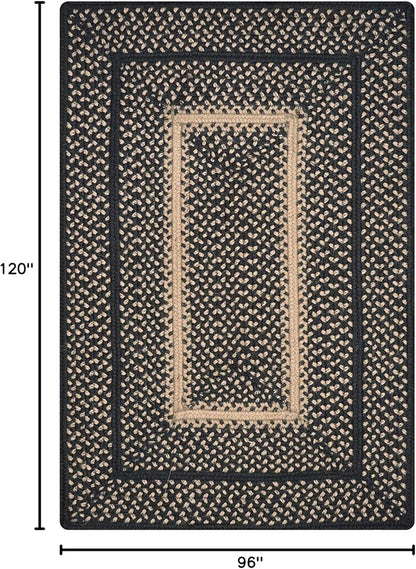 Homespice Manchester Black Braided Area Rugs, Jute, 8x10' Rectangle - Perfect Country Primitive Decor for Dining Room, Bedroom, Everywhere