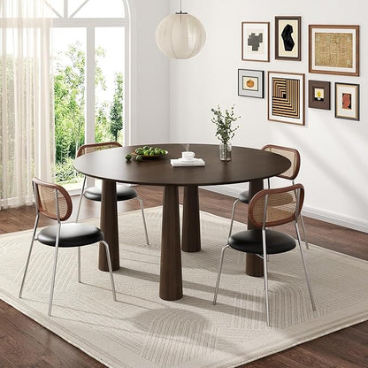 Casaphoria 59" Round Dining Table, Kitchen Table for 6 with Arc-Shaped Edge Top and Cylindrical Legs, Easy Assembly for Living Room, Dining Room, Walnut
