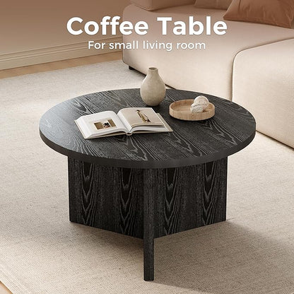 Luoxiao Small Round Coffee Table for Living Room Minimalist Center Table for Small Space Modern End Table with Adjustable Feet Pads Black