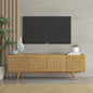 NTC Sapa Mid-Century Modern Solid Wood TV Stand 4-Door Media Console with Carved Geometric Fronts for TVs up to 75", Effortless Assembly, Sand