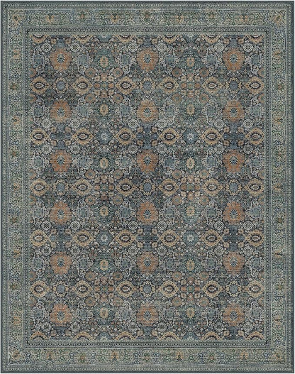10X14 Area Rugs Machine Washable Rugs for Living Room, Vintage Boho Large Rugs for Bedroom Dining Room, Non Slip Indoor Soft Distressed Lightweight Thin Low Pile Carpet, Beige Blue Grey