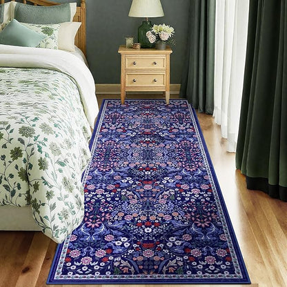 Runner Rug for Entryway: 2x10 Kitchen Rugs Non Slip Washable Ultra-Thin Soft Floral Carpet Indoor Floor Stain Resistant Carpets for Hallway Bedroom Kitchen Laundry Bathroom Dorm Blue