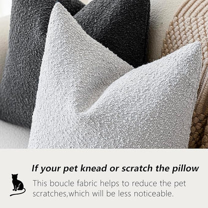 Foindtower Set of 2, Decorative Textured Boucle Throw Pillow Covers Accent Solid Pillow Cases Neutral Soft Cozy Couch Cushion Case for Chair Sofa Bedroom Living Room Home Decor 24 x 24 Inch Light Grey