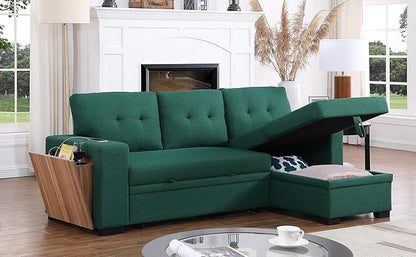 Ball & Cast Sectional Sleeper Sofa Bed,L-Shape Pull Out Couch,4 in 1 Pull-Out Sofabed W/Reversible Storage Chaise,USB Ports & Cup Holder,Convertible Sleeper Corner Couch W/Pull Out Bed,for Living Room