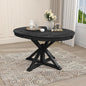 Retro Style Round Dining Table with 12" Removable Leaf for Kitchen/Living Room, Space-saving Solid Wood Tabletop Extendable Circular to Oval (42" to 54") with X-shaped Base Legs for Apartment Bistro