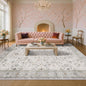 Boho Light Grey Living Room Rug 9x12 - Modern Vintage Eclectic Floral Pastel Neutral Taupe, Washable Low Pile Non-Slip Extra Large Area Rugs for Dining Under Table Bedroom