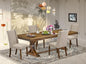 NEFL5-AWA-04-5-Piece Dining Room Set Consists of a Wooden Table and 4 Light Tan Linen Fabric upholstered Chairs with Padded Chair Back - Antique Walnut Finish.