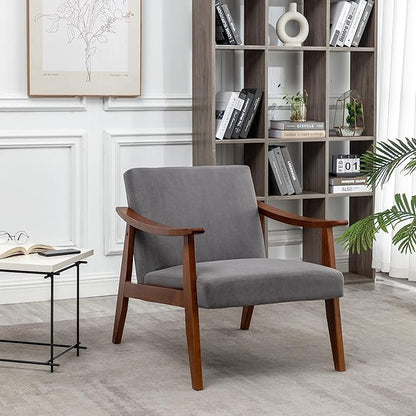 Container Furniture Direct Accent Chair with Velvet Upholstery and Solid Wood Frame, Classic Mid-Century Modern Living Room Furniture for Extra Seating, Grey
