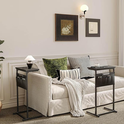 C Shaped End Table Set of 2, Side Table for Sofa, Small TV Tray, Couch Table with Storage Bag for Small Space, Living Room, Bedroom, Home Office LET501B (2 Black)