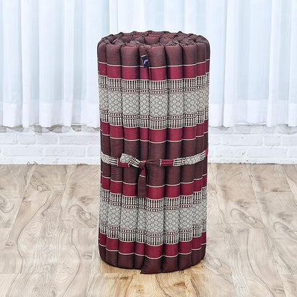 Leewadee - Foldable Floor Mattress - Japanese Roll Up Futon -Trifold Tatami Mat- Guest Floor Bed - Camping Mattress - Thai Massage Mat, Kapok Filled, 75 x 28 inches, Brown Red