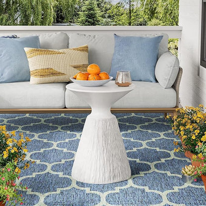 COSIEST Outdoor Side Table, Mushroom Shaped MgO Accent Table, Lightweight Patio End Table with Rotund Base, Round Top Plant Stand for Garden and Deck, White