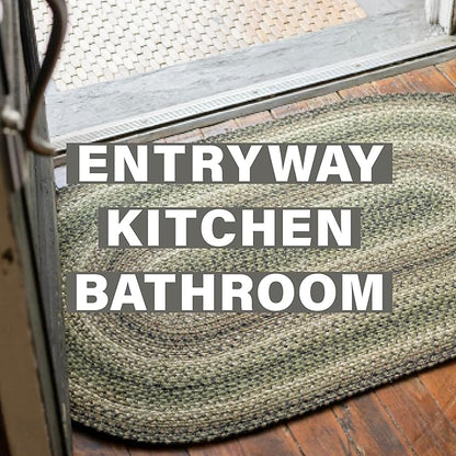 Pinecone Green Small Braided Rugs, 2x3' Rectangle - Handmade with Jute, Warm Country Rustic Decor, Perfect for Bathrooms and Entryways - Durable and Easy to Clean