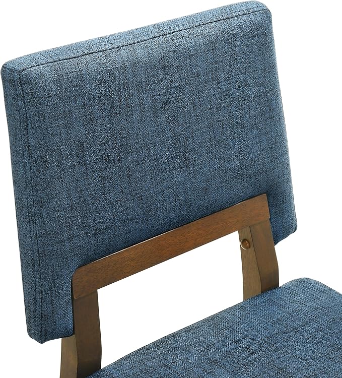 Armen Living Channell Mid Century Modern 7 Piece Walnut Wood Dining Table Set with Blue Fabric
