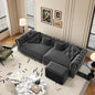 KEIKI 89" W 3-in-1 Pull-Out Convertible Chesterfield Sofa Bed, King Size Velvet Tufted Couch with Movable Ottoman, Chaise Lounge, 3-Seater for Living Room, Bedroom, Office, Gray
