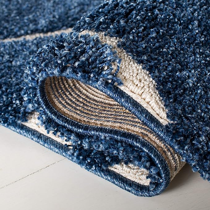SAFAVIEH Florida Shag Collection Area Rug - 9' Square, Dark Blue & Cream, Scroll Design, Non-Shedding & Easy Care, 1.2-inch Thick Ideal for High Traffic Areas in Living Room, Bedroom (SG455-6511)