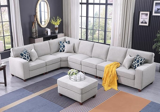 Leio Sectional Modular Sofa with Ottoman for Living Room, Apartment, Bedroom, Office, Dorm