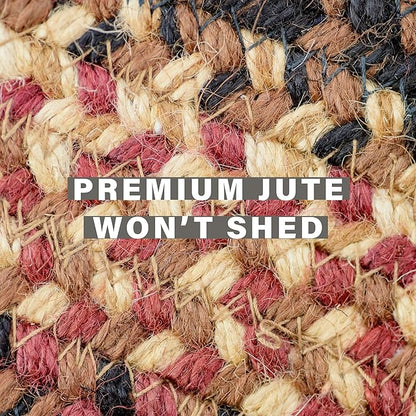 Homespice Prescott Jute Braided Area Rug 5x8' - Country Style Dining Room Rugs for Under Table for Primitive Decor