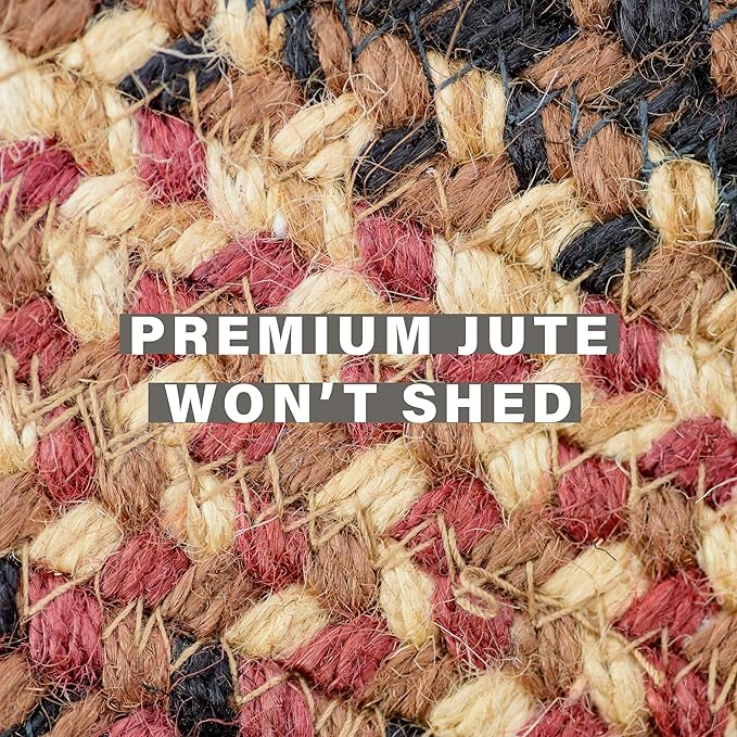 Homespice Prescott Jute Braided Kitchen Rugs 27x45 - Country Style Red and Black Kitchen Rugs for Primitive Decor