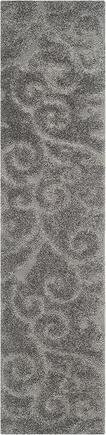 SAFAVIEH Florida Shag Collection Runner Rug - 2'3" x 19', Grey, Scroll Design, Non-Shedding & Easy Care, 1.2-inch Thick Ideal for High Traffic Areas in Living Room, Bedroom (SG455-8013)