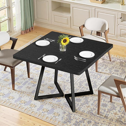 NicBex 31.5 Inch Square Dining Table for 4, Wooden Small Dinner Table Farmhouse Kitchen Tables with Metal Leg for Dining Room, Kitchen, Living Room, Black