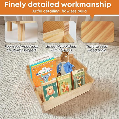 Kids Bookshelf,Montessori Bookshelf Small for Toddler,Baby Book Shelf Caddy with Divider,Toddler Book Storage Holder Container Wooden for Playroom,Kids Room,Nursery,Classroom,Pine (Natural Wood)