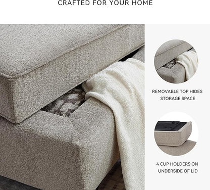 Signature Design by Ashley Claireah Casual Square Storage Ottoman with Removable Lid, Light Brown