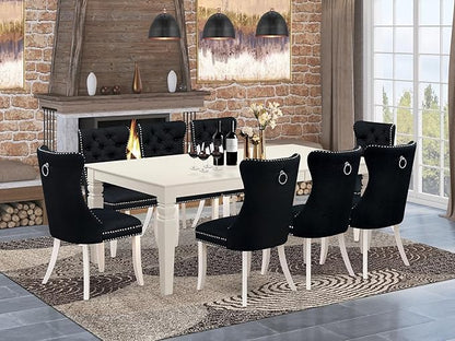 East West Furniture LGDA9-LWH-24 9 Piece Dinette Set Includes a Rectangle Dining Table with Butterfly Leaf and 8 Polyester Fabric Padded Chairs, 42x84 Inch, linen white