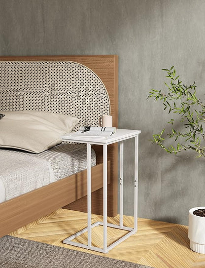 Innerjoin Wide C Side Table,C Couch Table with Metal Frames, Small Snack End Table for Couch and Bed, Retro Laptop C Table, Living Room and Bedroom, Industrial Style, White