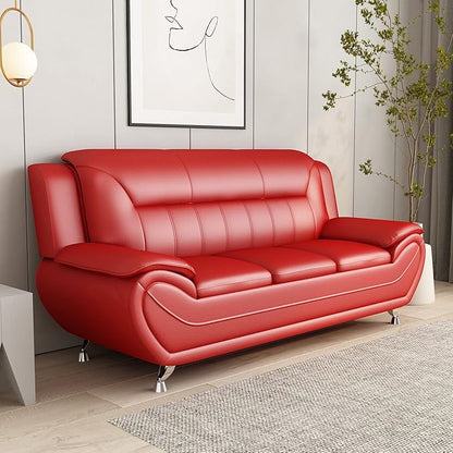 Container Furniture Direct Michael Modern Faux Leather Upholstered Stainless Steel Legs Living Room Sofa, Chair, Persian Red