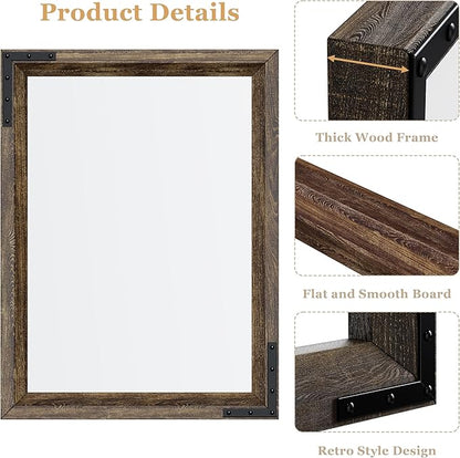 YOSHOOT Farmhouse Bathroom Mirror, Rustic Wooden Framed Mirror, Wood Vanity Mirror, Solid Wood & Handmade, Vertical or Horizontal Hanging for Bathroom Entryway Living Room Bedroom, 40" x 30", Brown