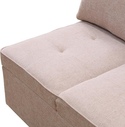 Convertible Ottoman Sofa with Storage, Modern Sackcloth Futon Couch with 2 Pillows Adjustable Backrest, Recliner Folding Loveseat for Living Room, Apartment Dorm, Office,Pink