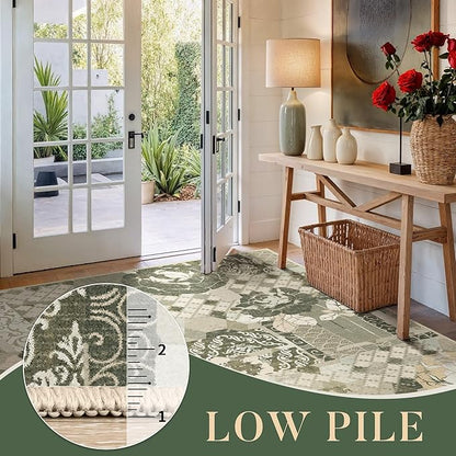 GENIMO Floral Runner Rug 2X6, Machine Washable Non Slip Vintage Patchwork Hallway Runner, Ultra-Thin Low Pile Runners for Indoor Entryway, Hallway, Kitchen and Corridor, Taupe Gray