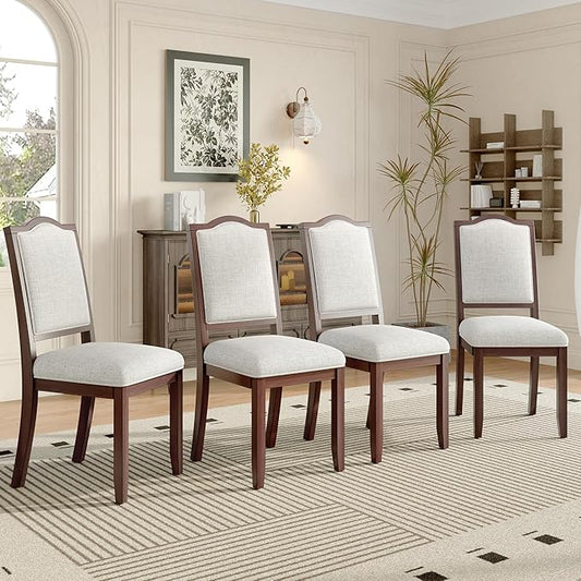 Merax Upholstered Dining Chairs Set of 4, Farmhouse Chair with High Back, Modern Seating for Kitchen, Bedroom & Living Room, Cherry+Beige