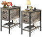 VECELO End Tables,Narrow Nightstands with Charging Station & USB Ports &Drawers,Night Stand for Living Room, Bedroom,Misty Gray