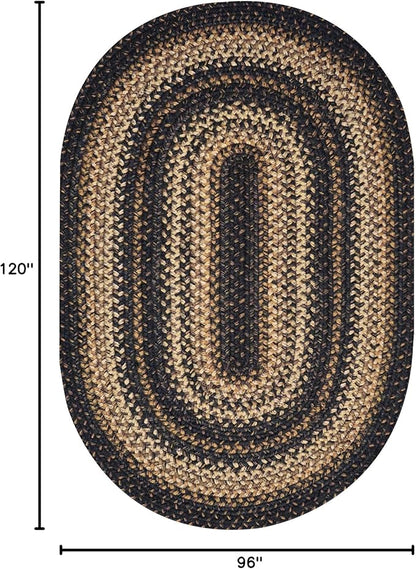 Homespice Kilimanjaro Jute Black 8x10' Braided Oval Area Rugs for Living Room, Bedroom Rug and Dining Room. Pet Friendly. Decor Styles- Farmhouse Rugs, Rustic, Vintage, Primitive, Country, Boho Rug