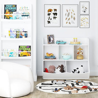 UTEX Toy Storage Organizer with Bookcase, Kid’s Multi Shelf Cubby for Books,Toys, Storage Organizer for Boys,Girls Play Room/Bedroom-White