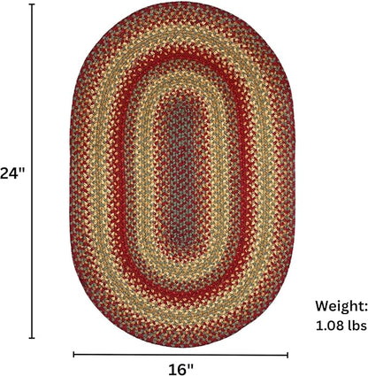 Homespice Cider Barn Cranberry Red Braided Oval Rugs, Jute, 16x24 - Perfect Country Rustic Decor for Kitchen, Bathroom, Everywhere