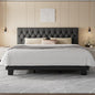 Feonase King Size Platform Bed Frame, Upholstered Bed with Button Tufted Headboard, Heavy Duty Wooden Slats & Thickened Feet, No Box Spring Needed, Noise-Free, Easy Assembly, Dark Grey