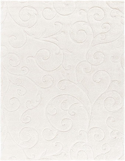 SAFAVIEH Florida Shag Collection Area Rug - 9'6" x 13', Creme & Creme, Scroll Design, Non-Shedding & Easy Care, 1.2-inch Thick Ideal for High Traffic Areas in Living Room, Bedroom (SG455-1111)